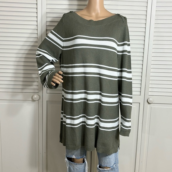 NWT Talbots Striped Boatneck Nautical Buttons Sweater 2X - Picture 2 of 12